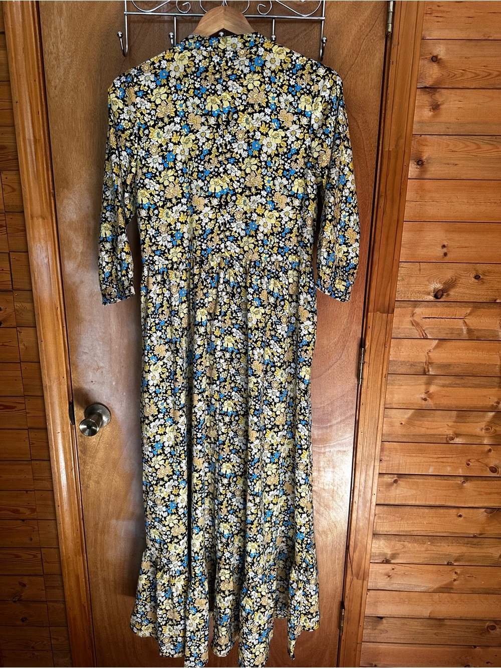 Anthropologie MELLODAY Blue and Yellow Floral High Low Maxi Dress Small EUC - Picture 6 of 9